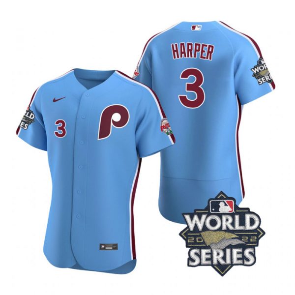 Phillies 3 Bryce Harper Blue Nike 2022 World Series Flexbase Jersey->philadelphia phillies->MLB Jersey